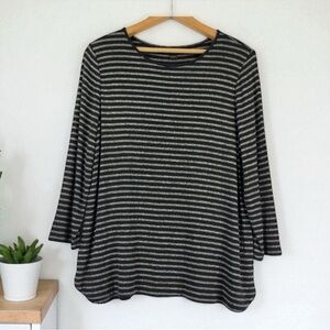 J Jill Sweater Tunic Black White Striped Lightweight Size M